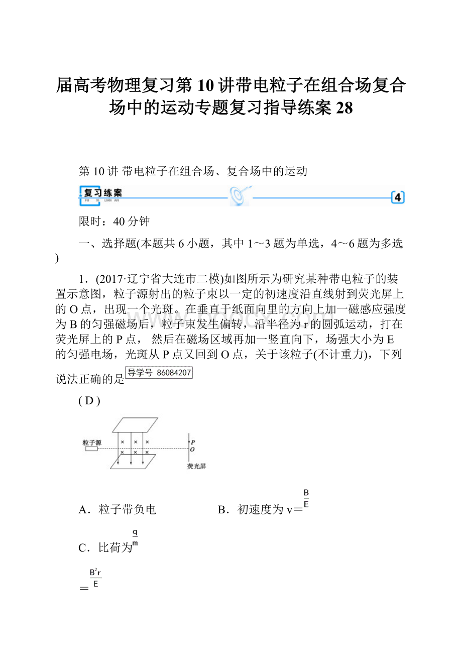 届高考物理复习第10讲带电粒子在组合场复合场中的运动专题复习指导练案28.docx