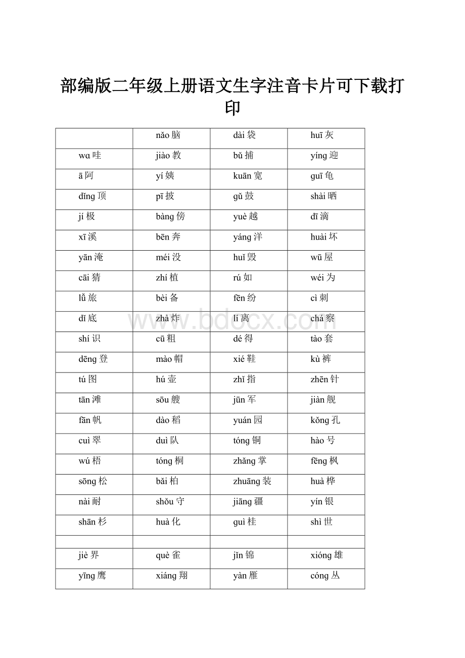 部编版二年级上册语文生字注音卡片可下载打印.docx