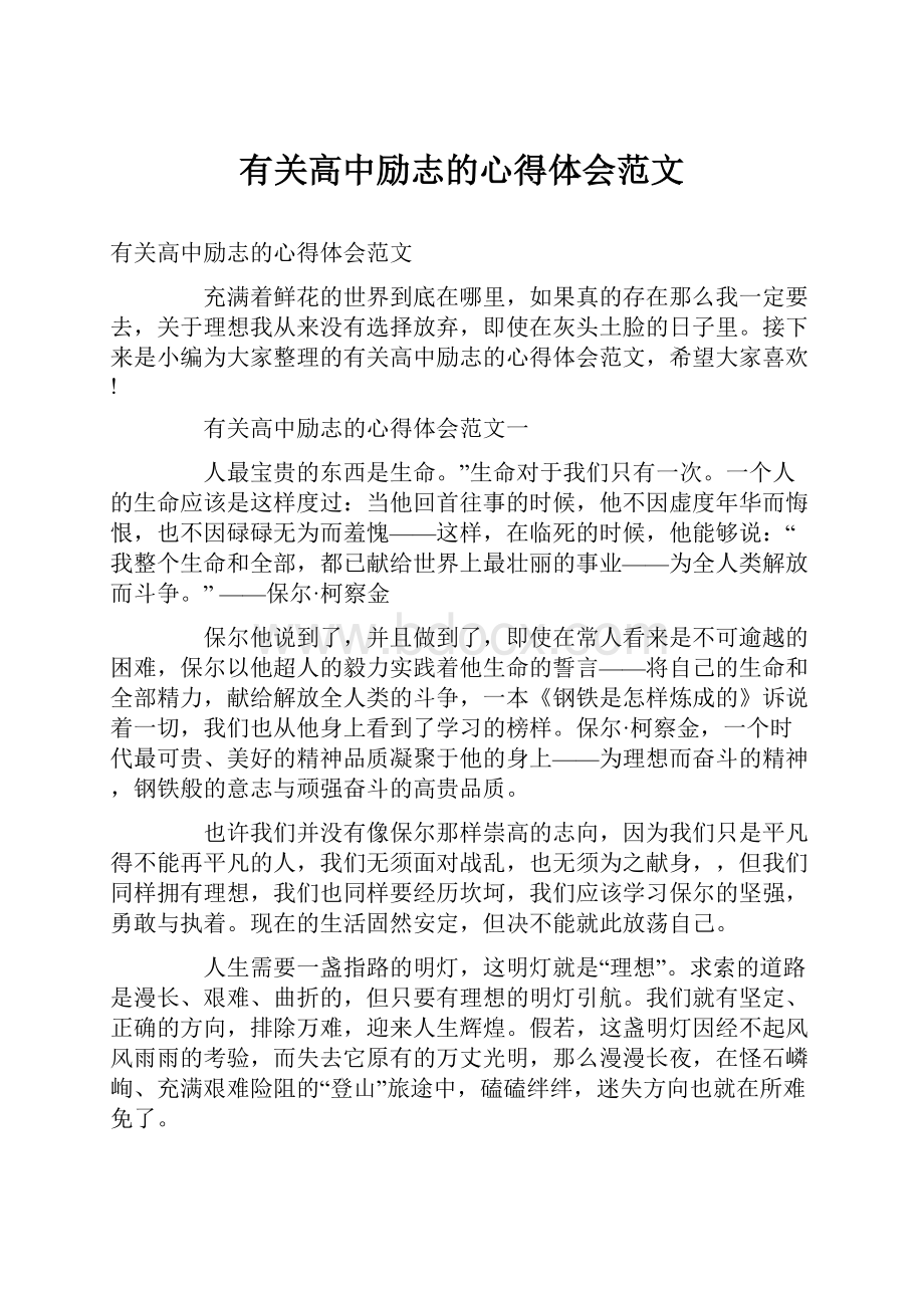 有关高中励志的心得体会范文.docx_第1页