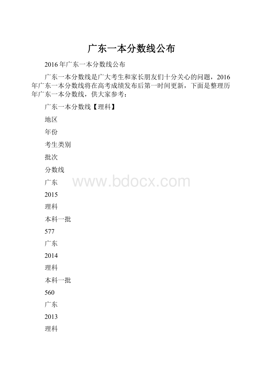 广东一本分数线公布.docx