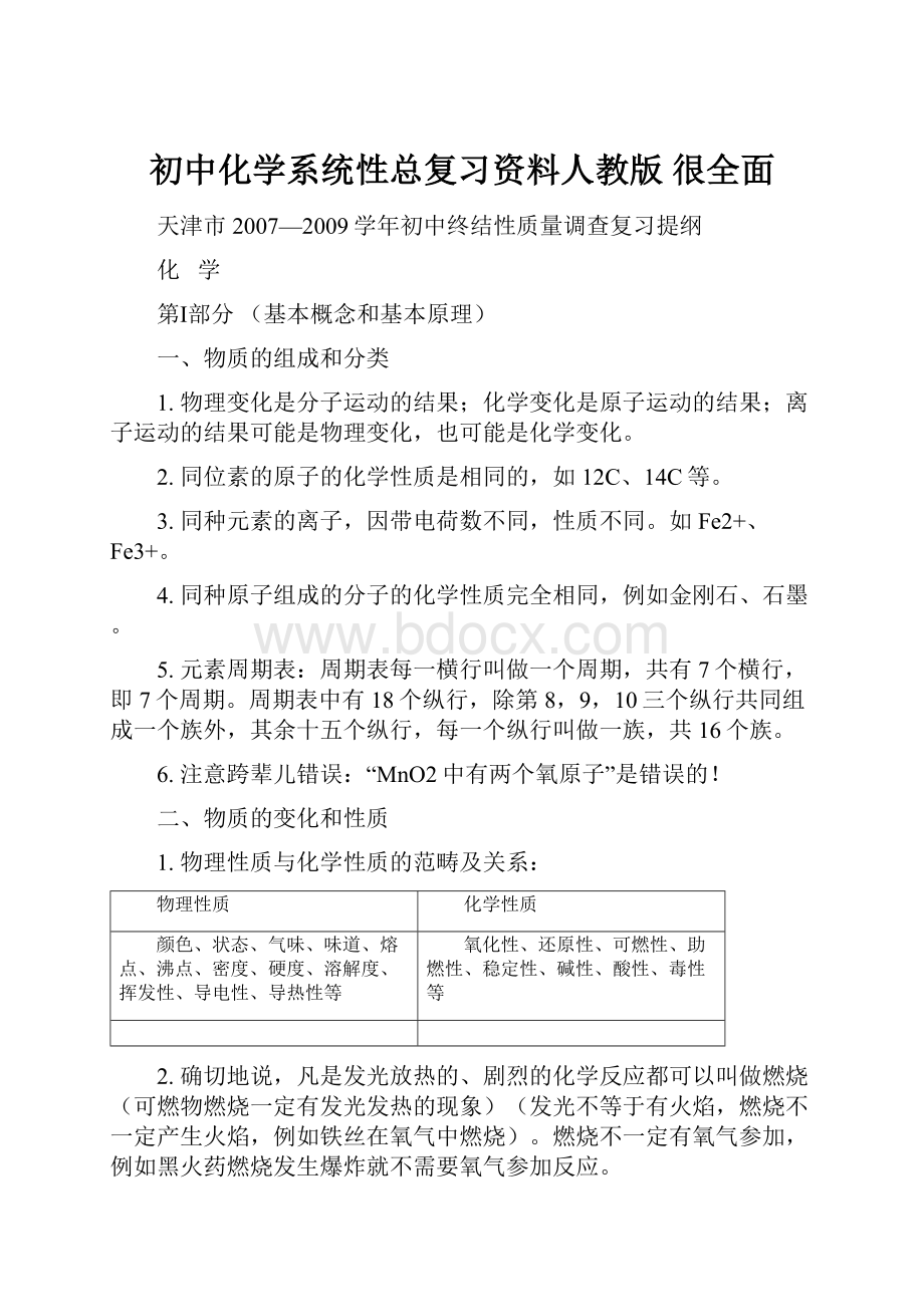 初中化学系统性总复习资料人教版 很全面.docx