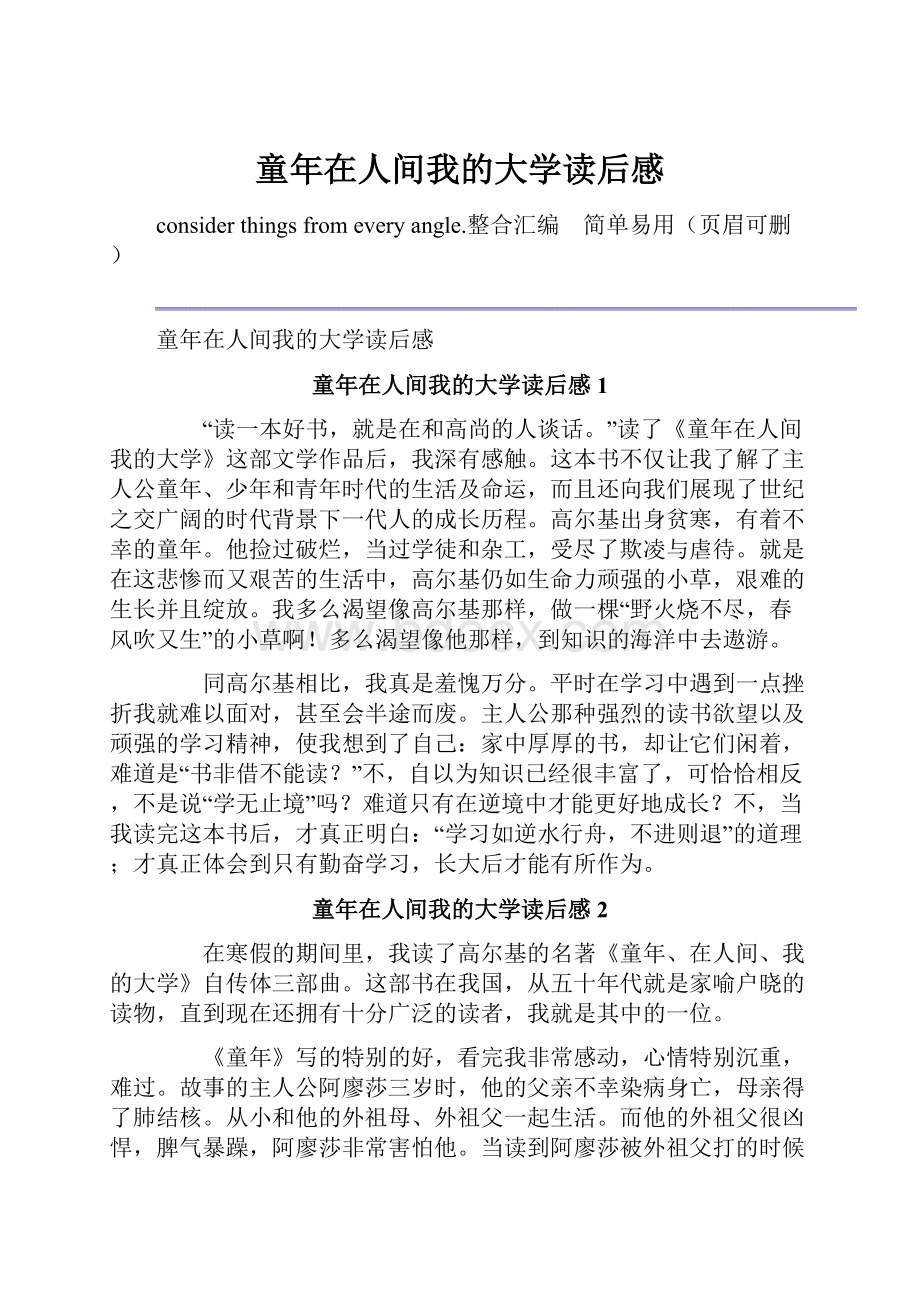 童年在人间我的大学读后感.docx