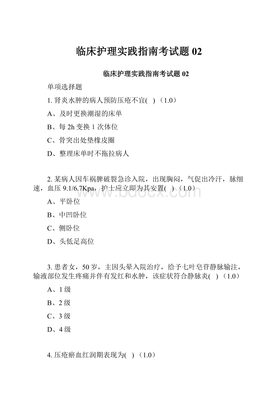 临床护理实践指南考试题02.docx