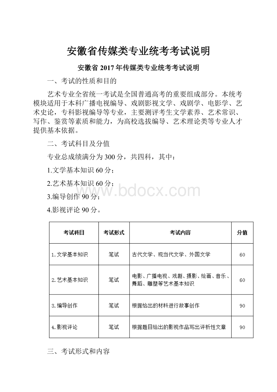 安徽省传媒类专业统考考试说明.docx