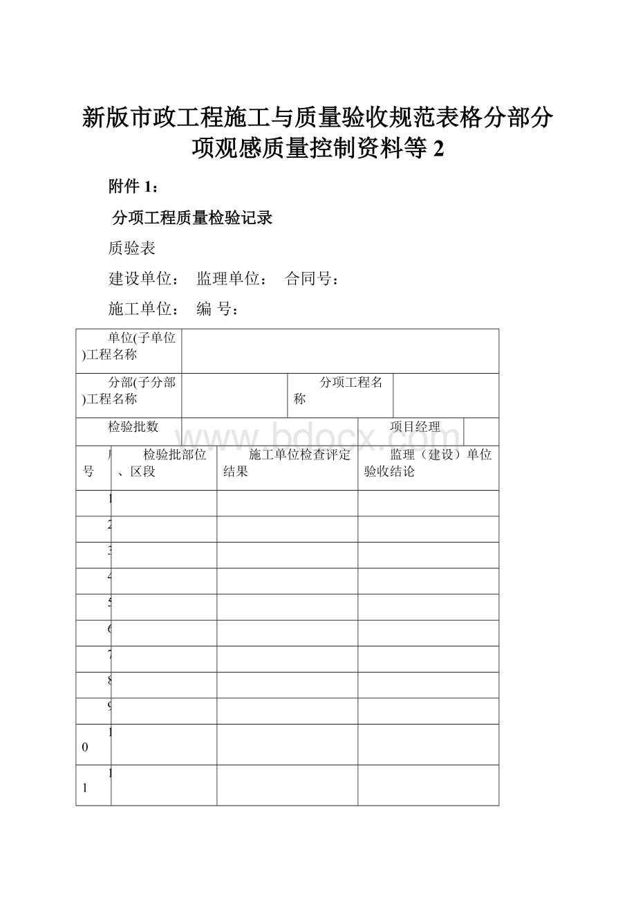 新版市政工程施工与质量验收规范表格分部分项观感质量控制资料等2.docx