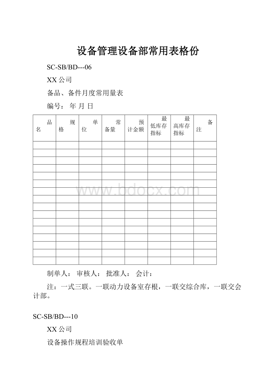 设备管理设备部常用表格份.docx