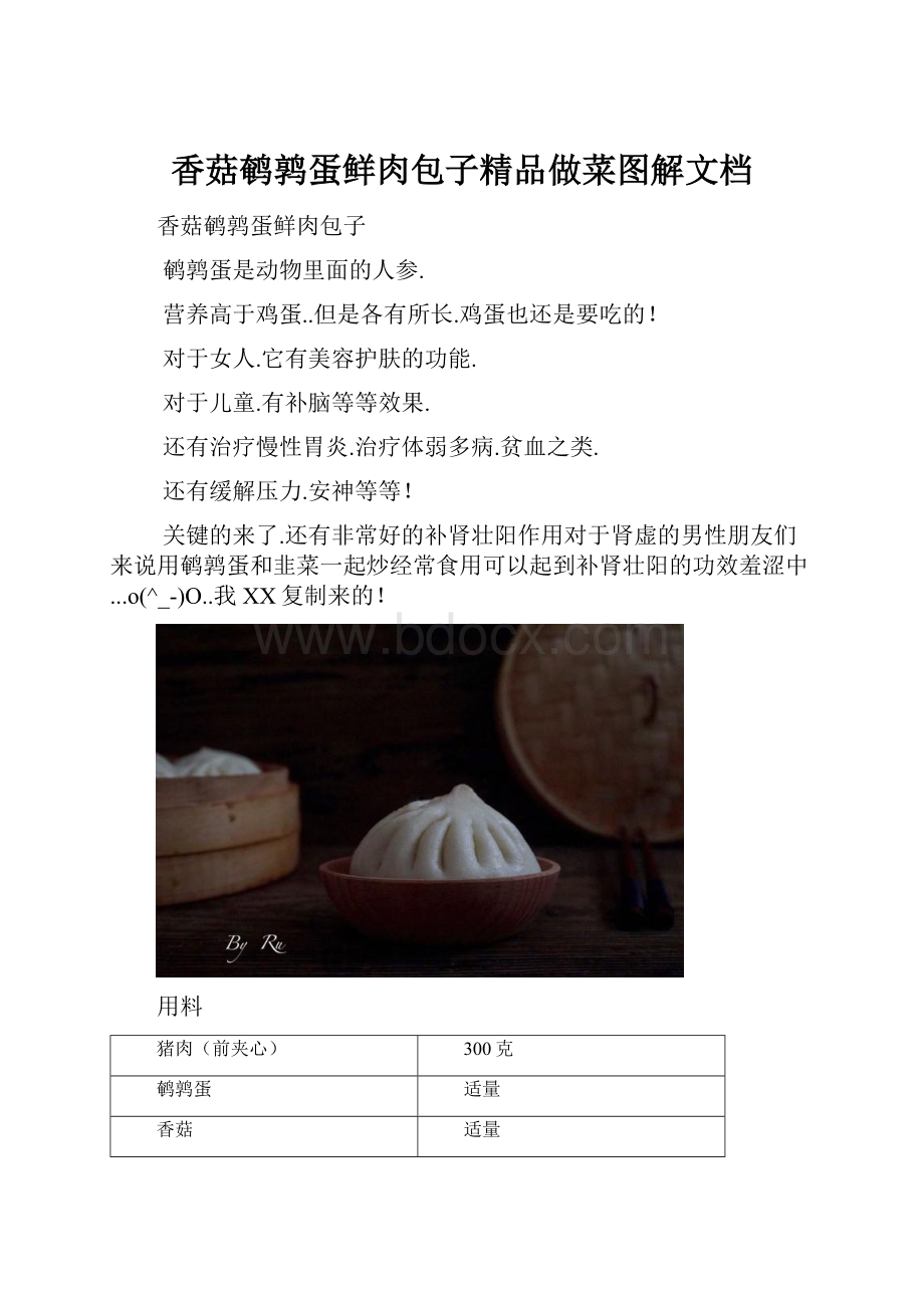 香菇鹌鹑蛋鲜肉包子精品做菜图解文档.docx