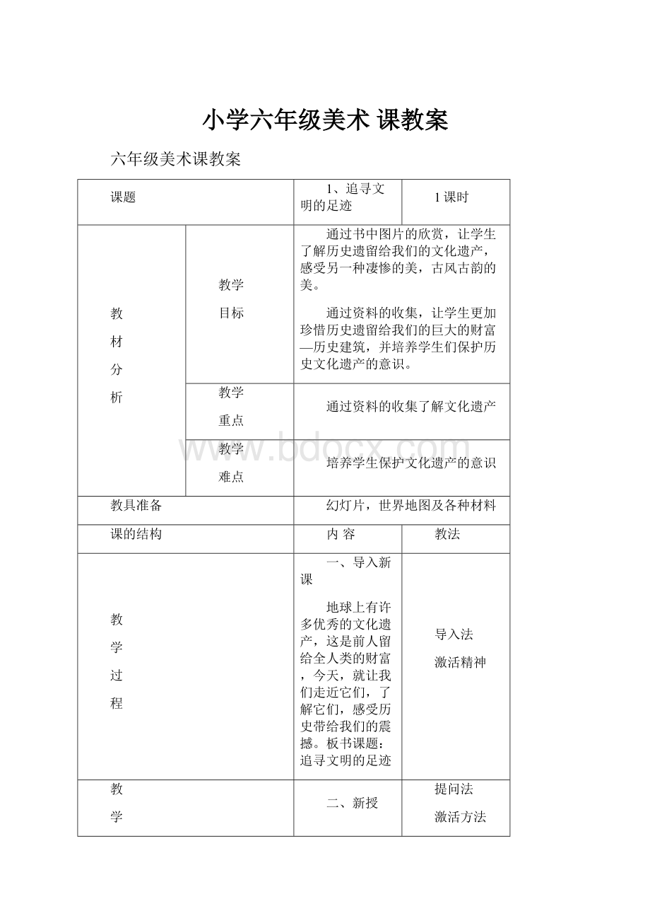 小学六年级美术 课教案.docx