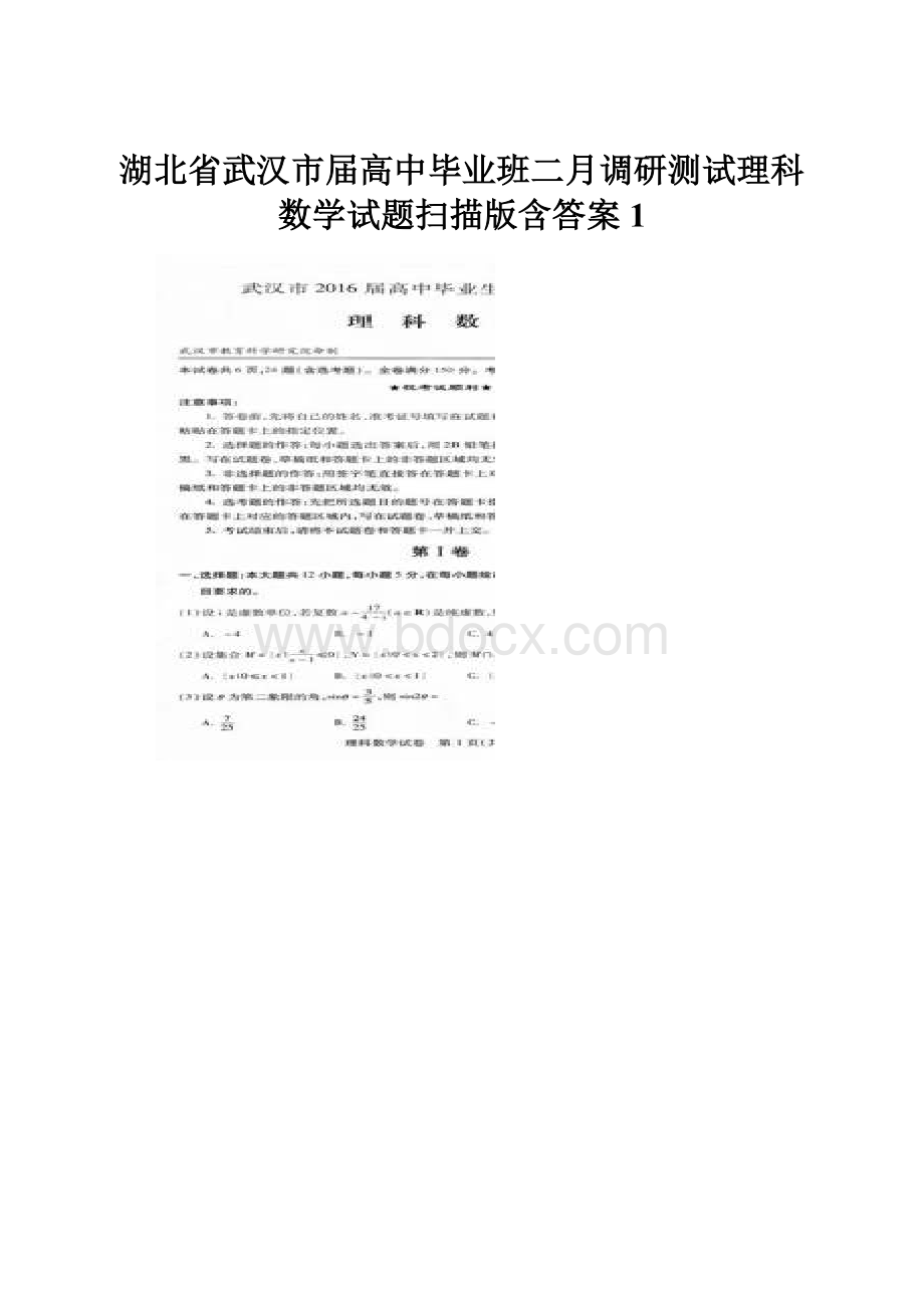 湖北省武汉市届高中毕业班二月调研测试理科数学试题扫描版含答案 1.docx_第1页