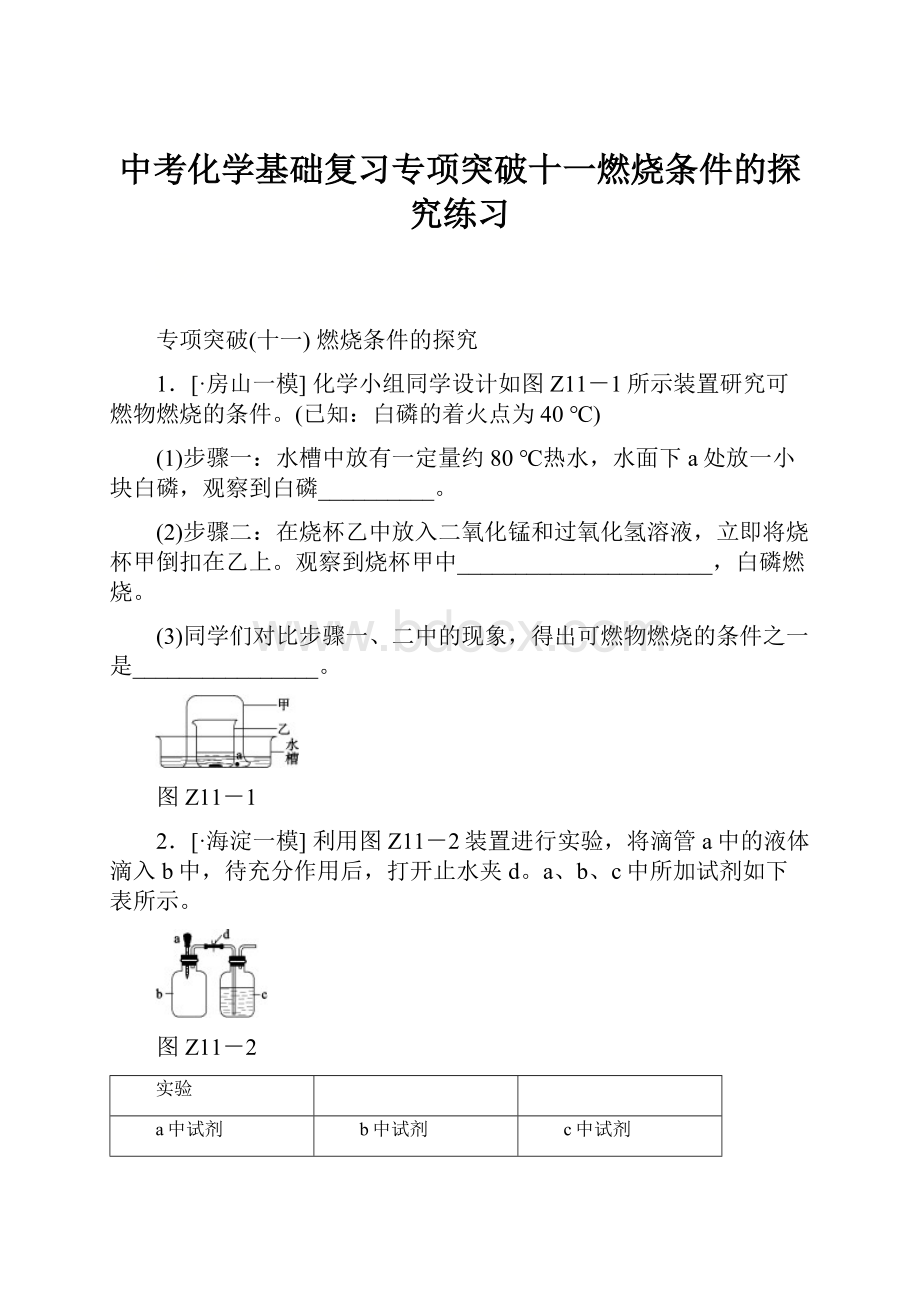 中考化学基础复习专项突破十一燃烧条件的探究练习.docx