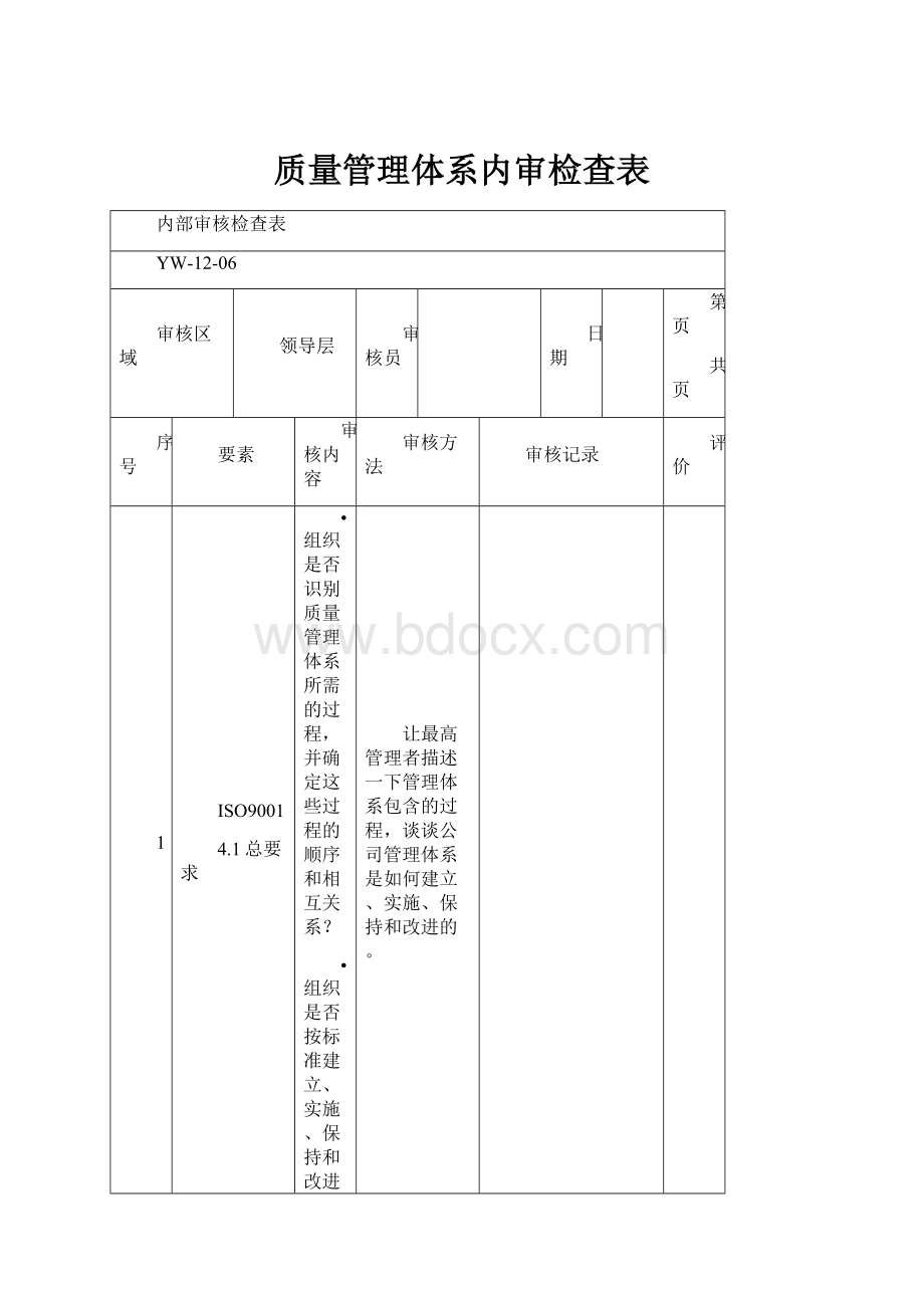 质量管理体系内审检查表.docx