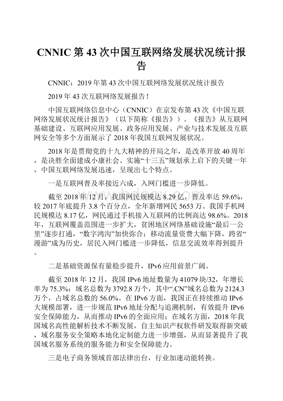 CNNIC第43次中国互联网络发展状况统计报告.docx