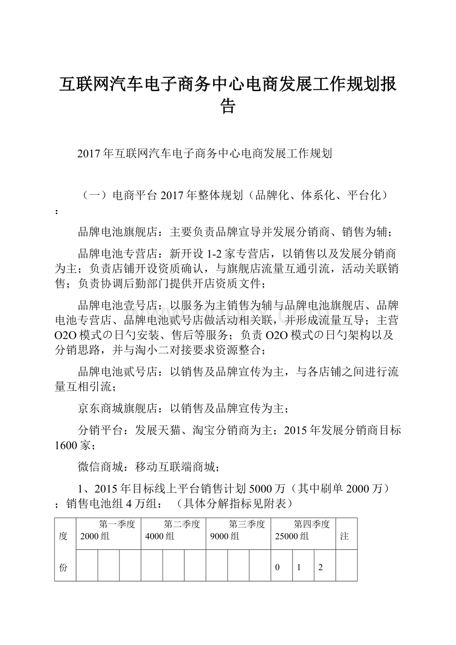 互联网汽车电子商务中心电商发展工作规划报告.docx