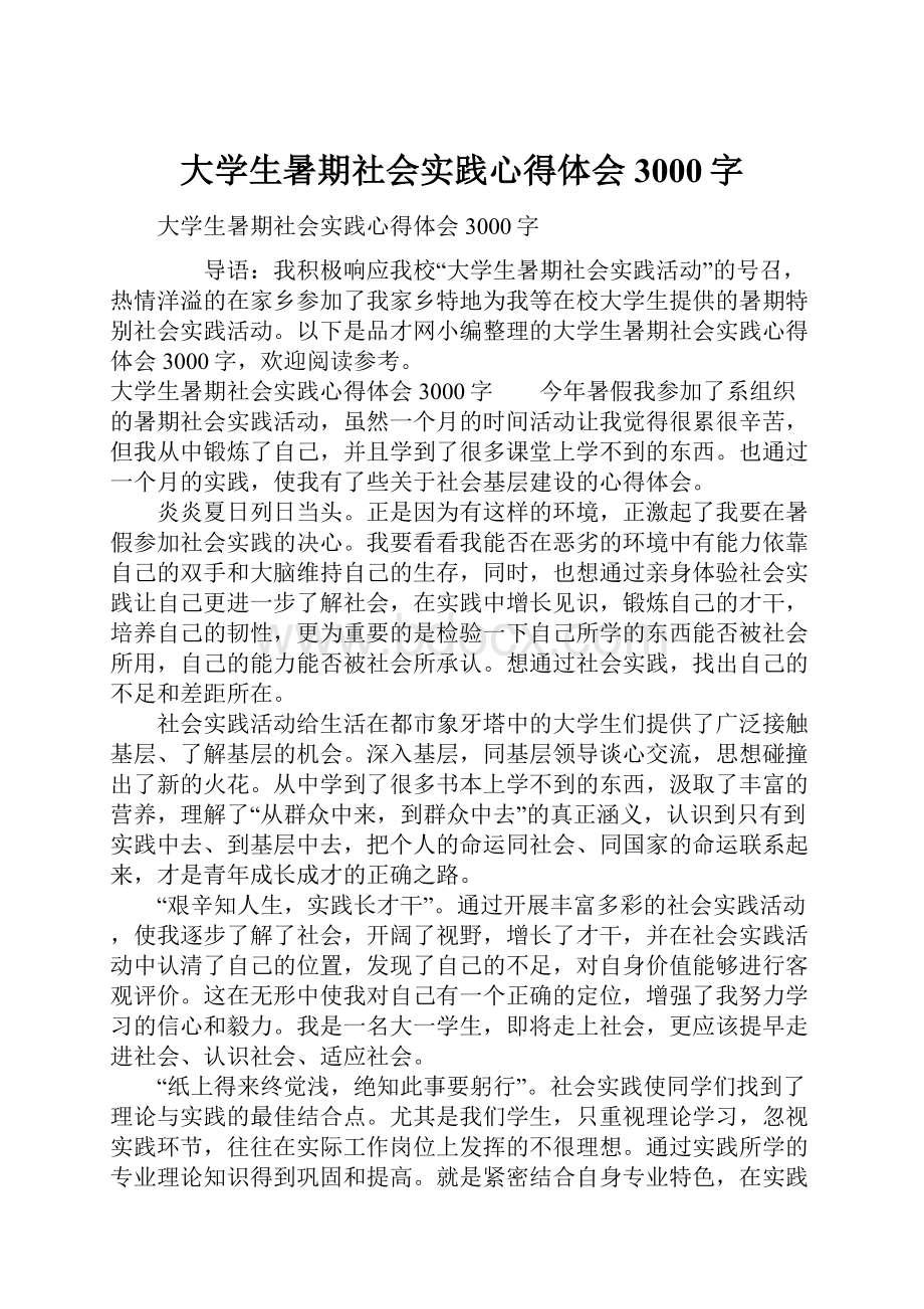 大学生暑期社会实践心得体会3000字.docx