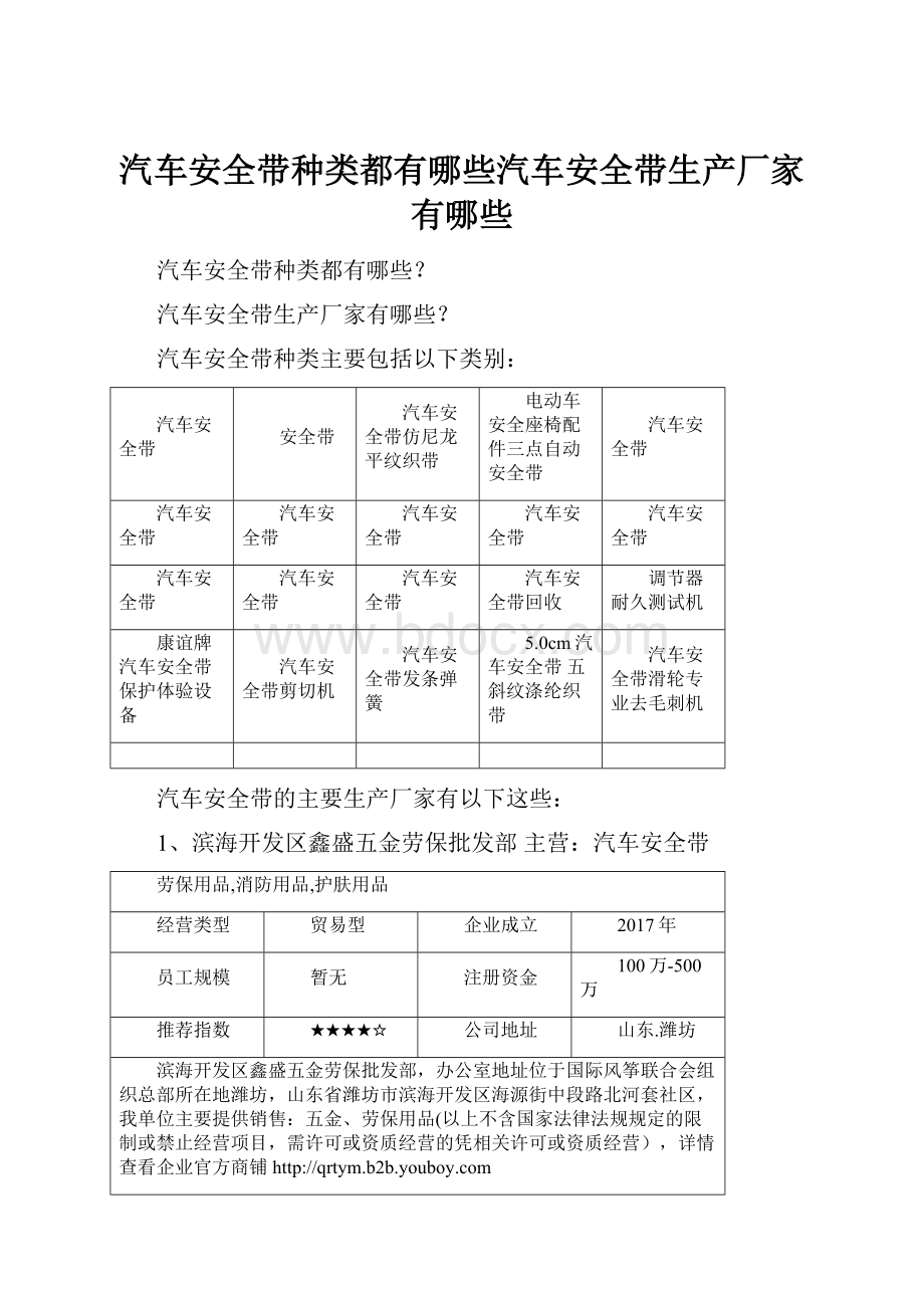 汽车安全带种类都有哪些汽车安全带生产厂家有哪些.docx