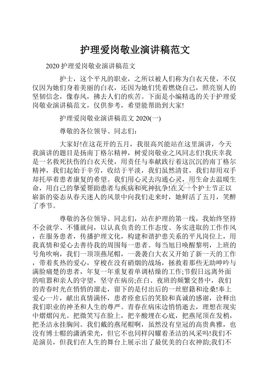 护理爱岗敬业演讲稿范文.docx