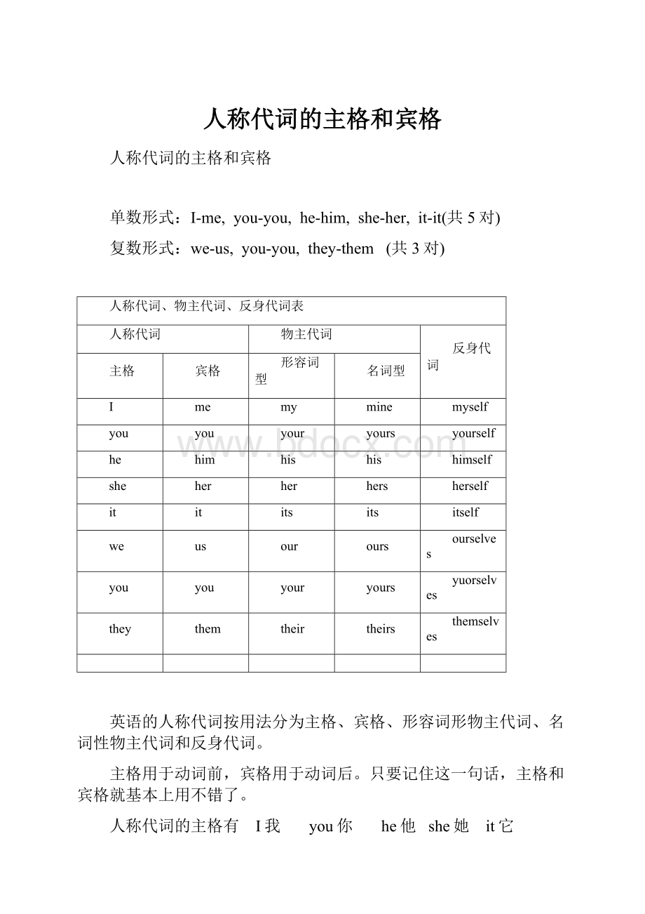 人称代词的主格和宾格.docx