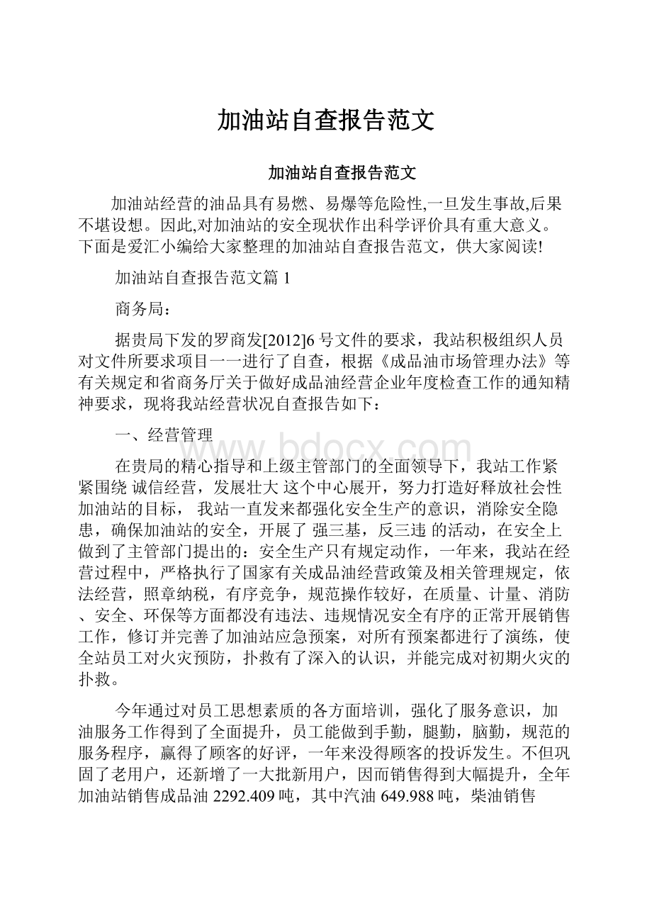 加油站自查报告范文.docx