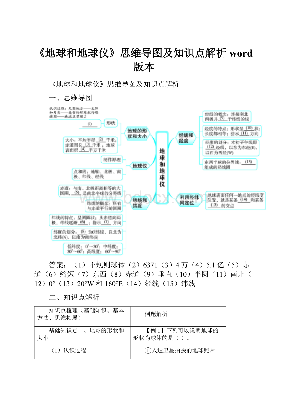 《地球和地球仪》思维导图及知识点解析word版本.docx_第1页