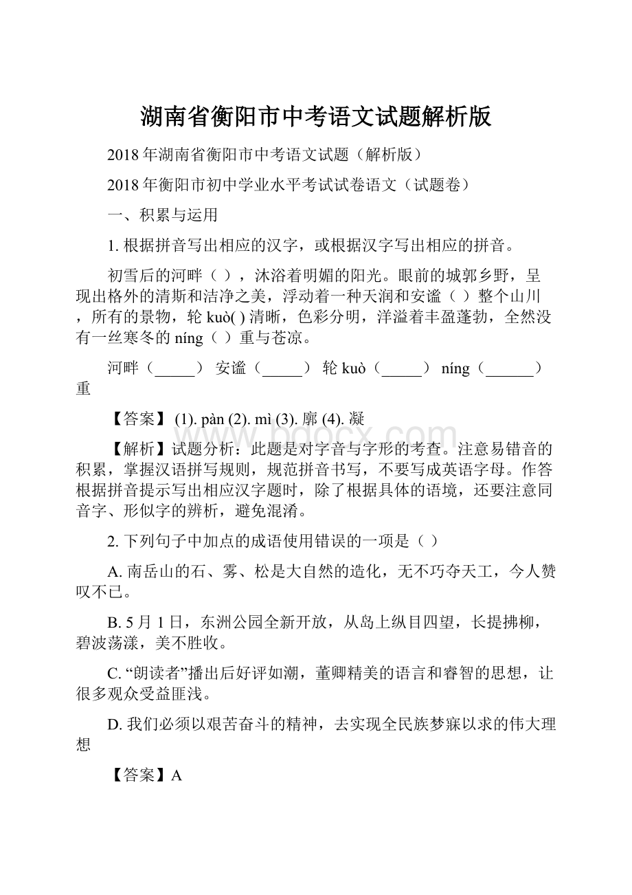 湖南省衡阳市中考语文试题解析版.docx_第1页