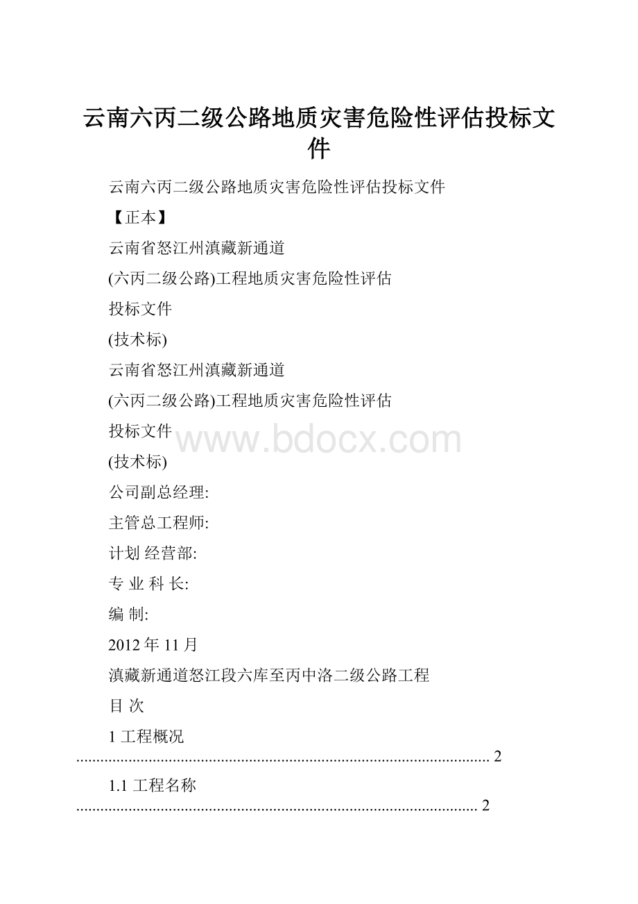 云南六丙二级公路地质灾害危险性评估投标文件.docx_第1页