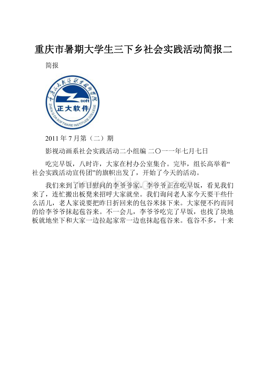 重庆市暑期大学生三下乡社会实践活动简报二.docx