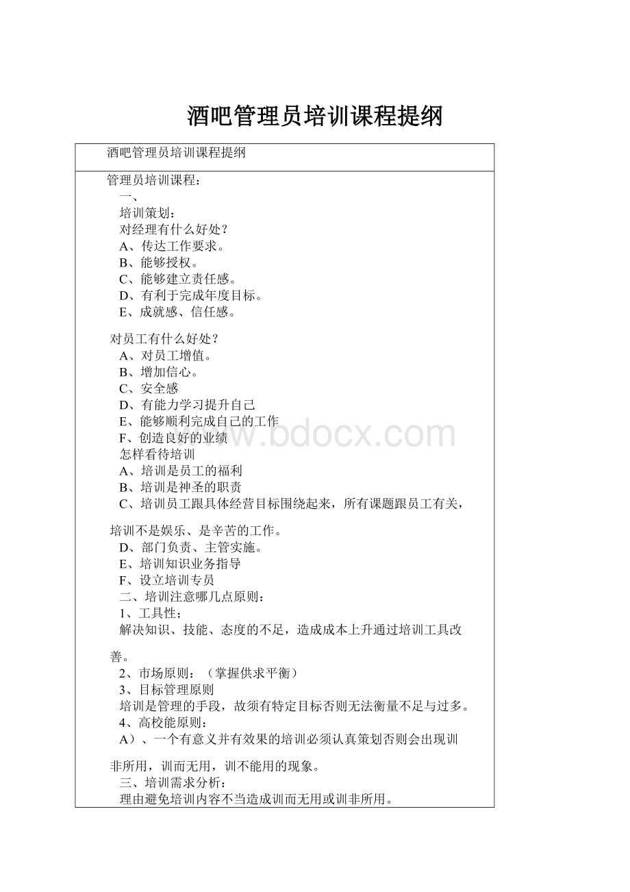 酒吧管理员培训课程提纲.docx