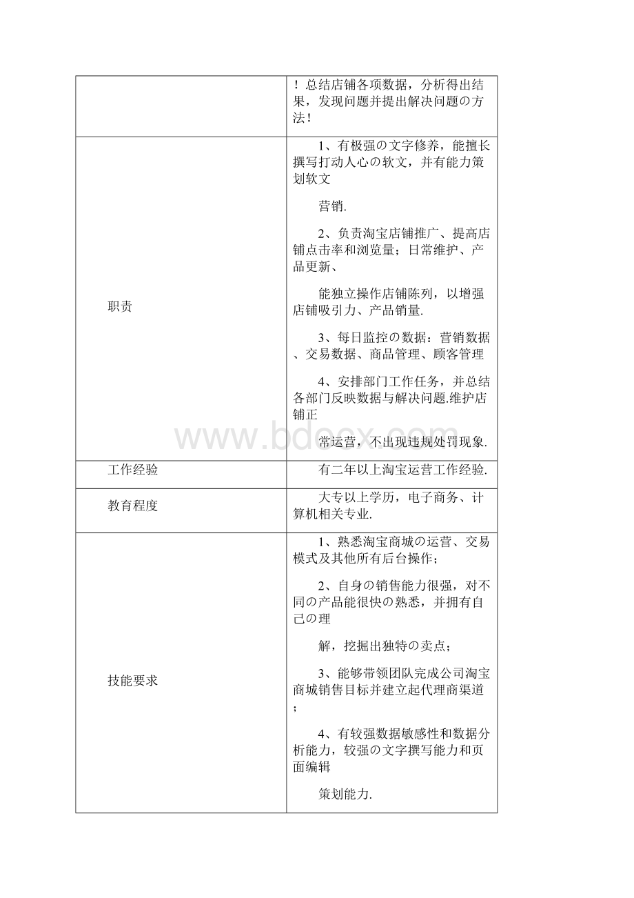 报批稿大型淘宝天猫店铺各岗位职责描述细分表.docx_第3页