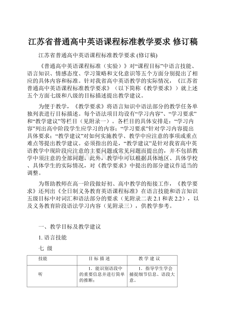 江苏省普通高中英语课程标准教学要求 修订稿.docx