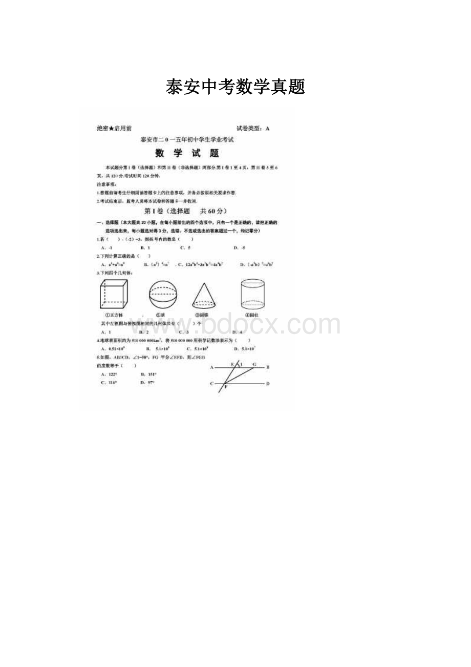 泰安中考数学真题.docx