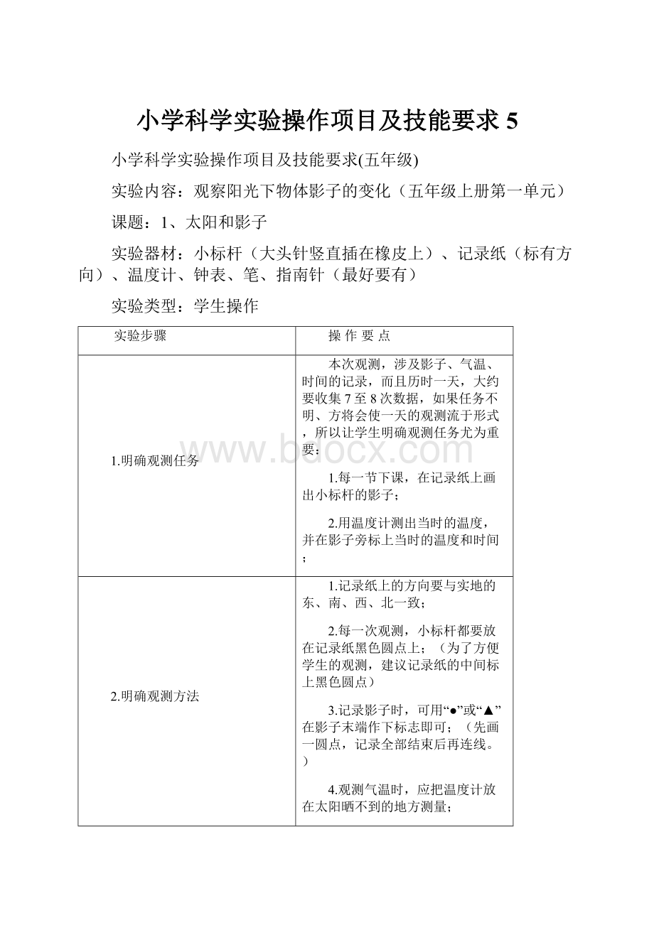 小学科学实验操作项目及技能要求5.docx