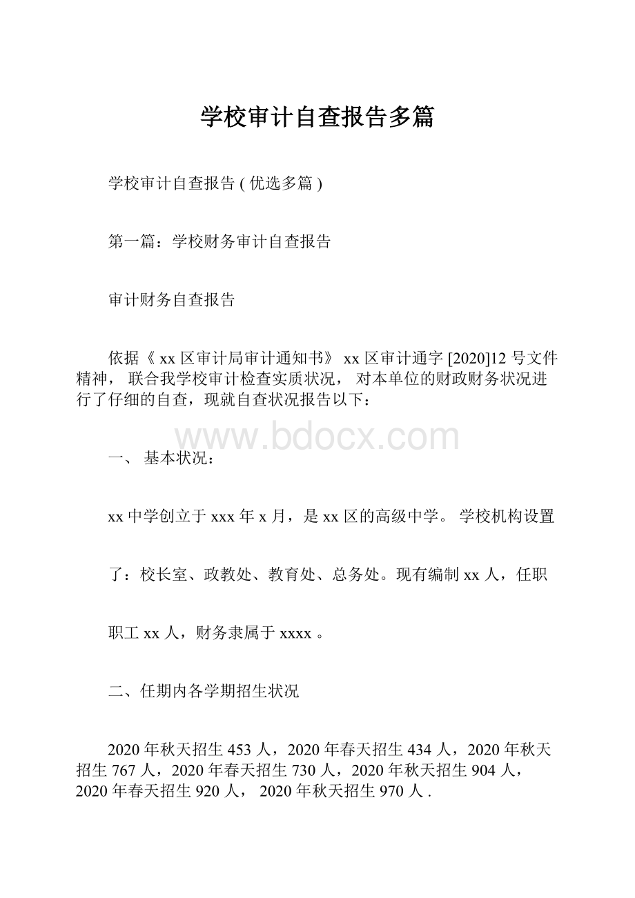 学校审计自查报告多篇.docx