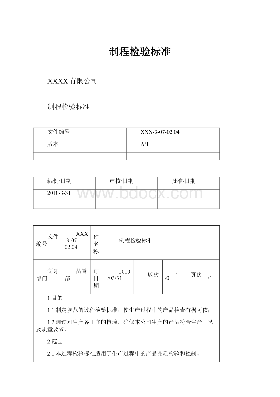 制程检验标准.docx