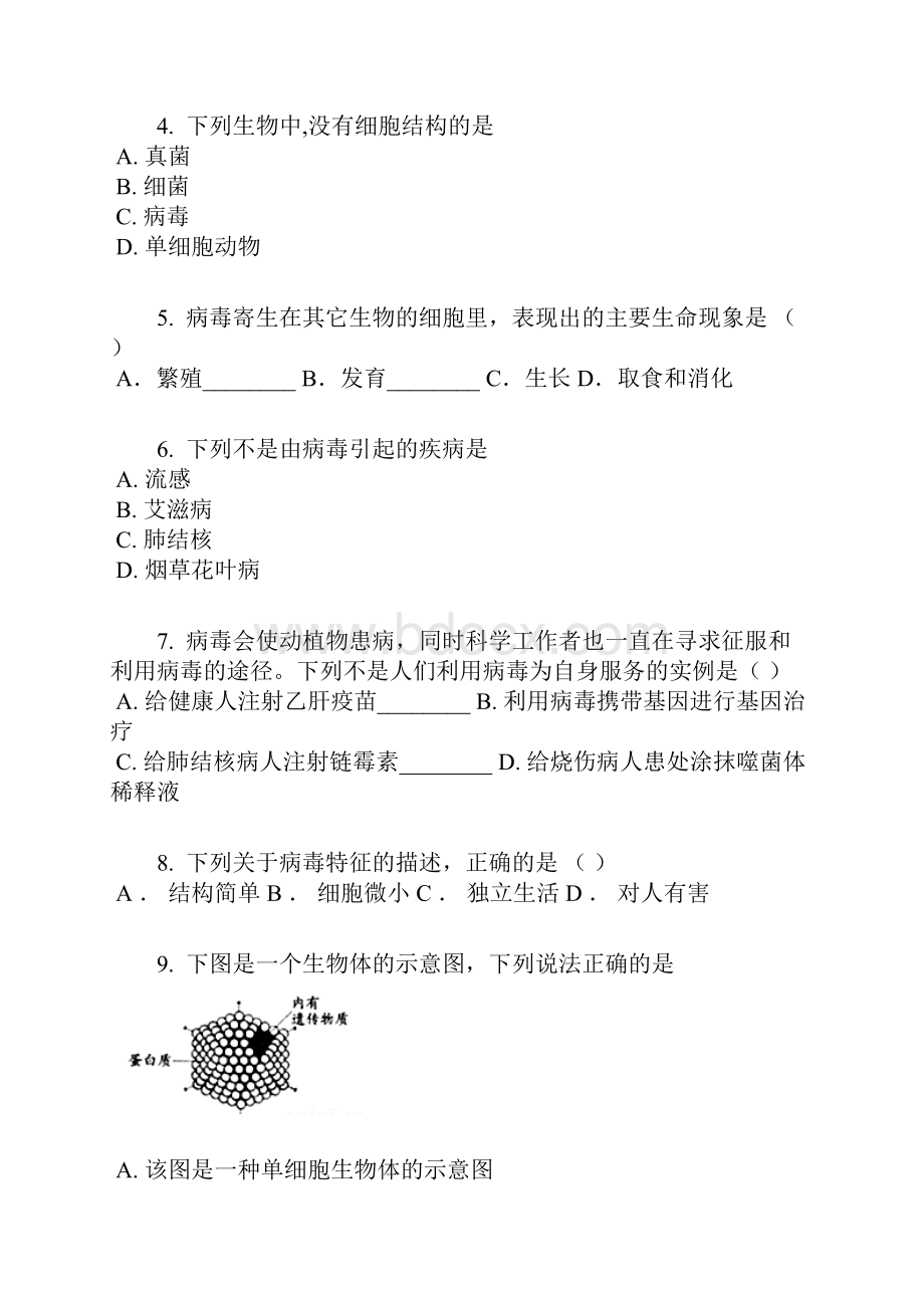 人教版学年八年级上册生物同步多维训练55病毒含答案及解析.docx_第2页