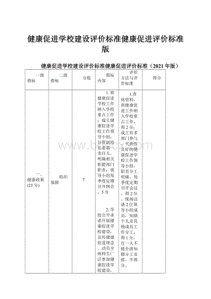 健康促进学校建设评价标准健康促进评价标准版.docx