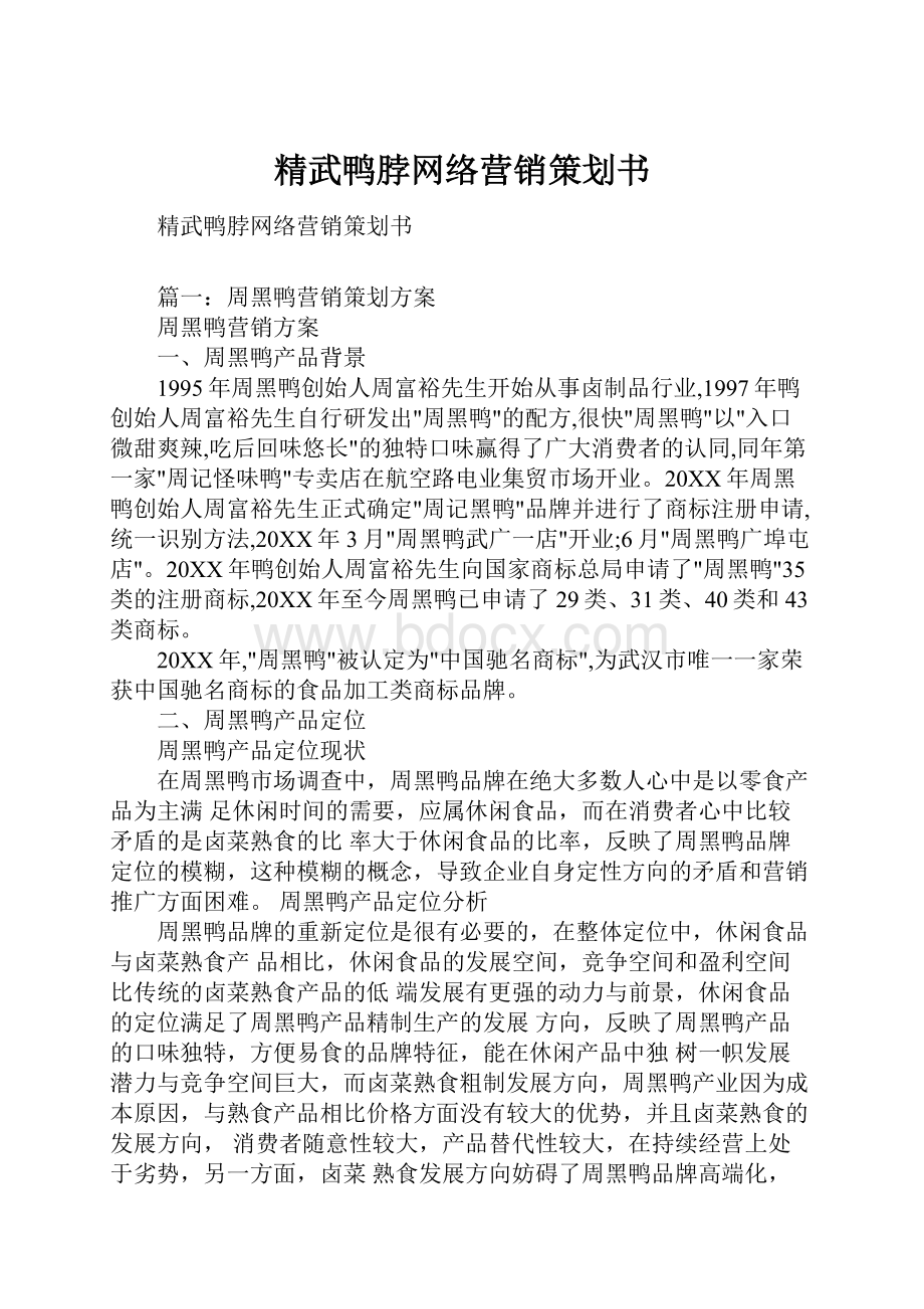 精武鸭脖网络营销策划书.docx