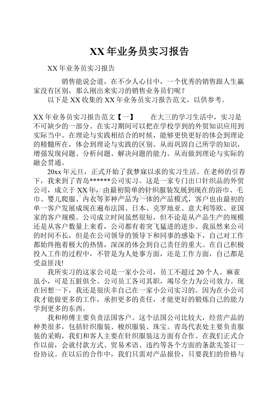 XX年业务员实习报告.docx