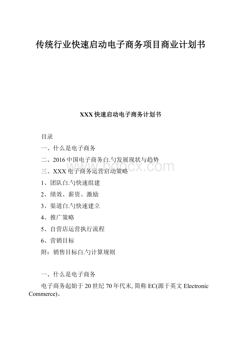 传统行业快速启动电子商务项目商业计划书.docx