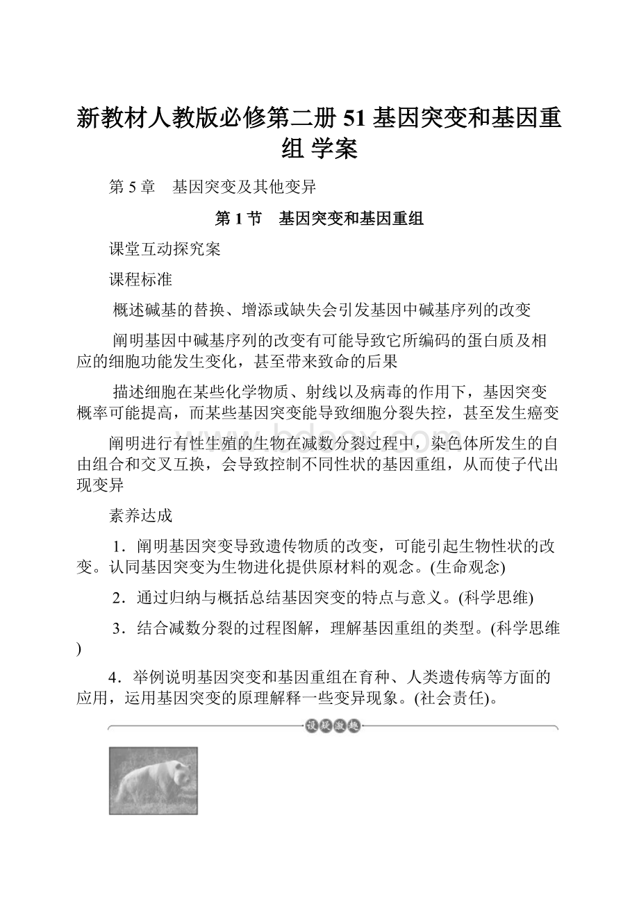 新教材人教版必修第二册 51 基因突变和基因重组 学案.docx