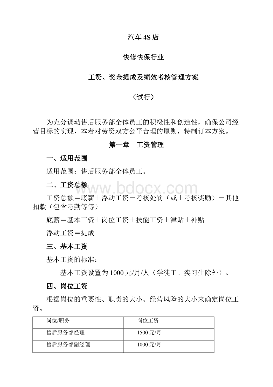 汽车4S店或快修快保行业工资奖金提成及绩效考核管理方法.docx_第2页