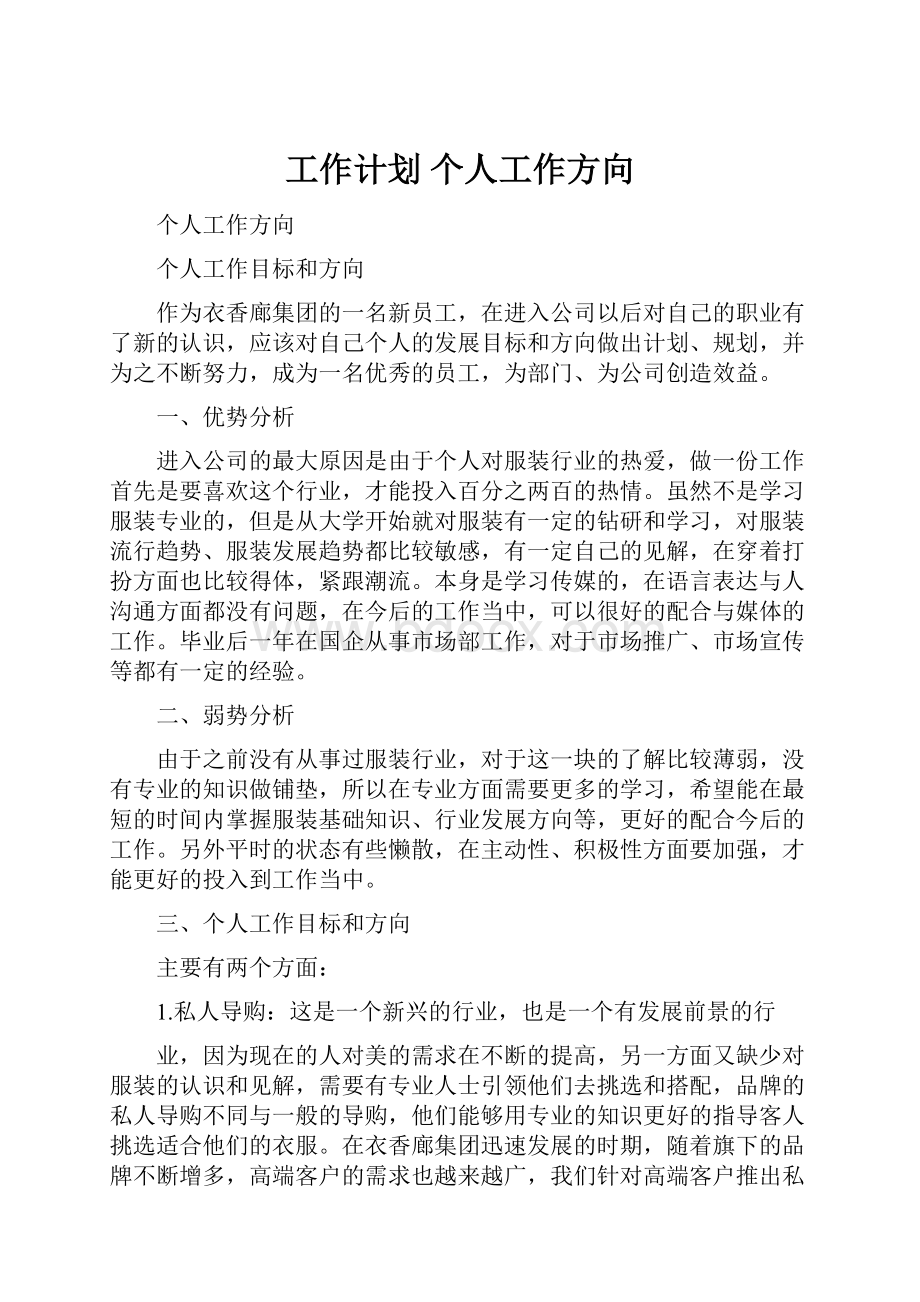 工作计划 个人工作方向.docx