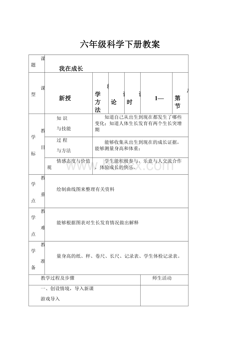 六年级科学下册教案.docx