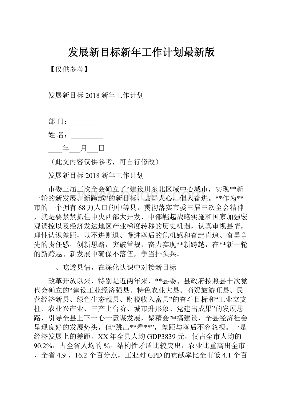 发展新目标新年工作计划最新版.docx