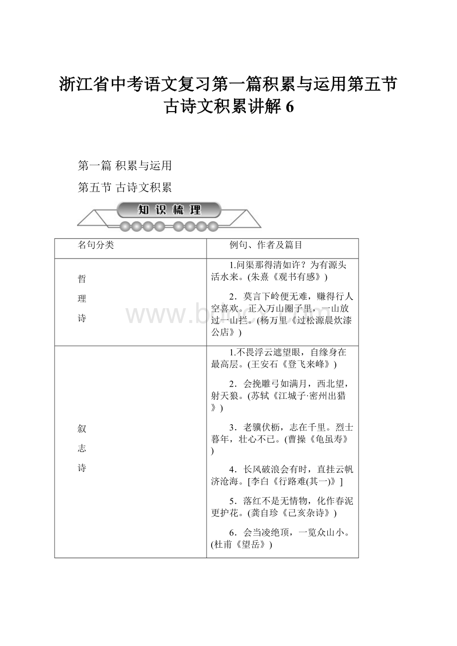 浙江省中考语文复习第一篇积累与运用第五节古诗文积累讲解 6.docx