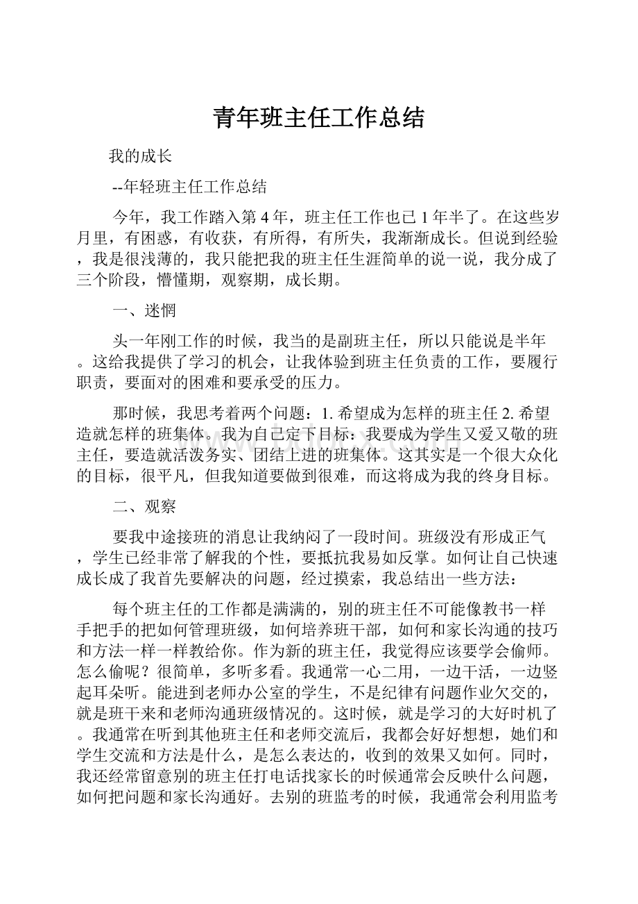 青年班主任工作总结.docx_第1页