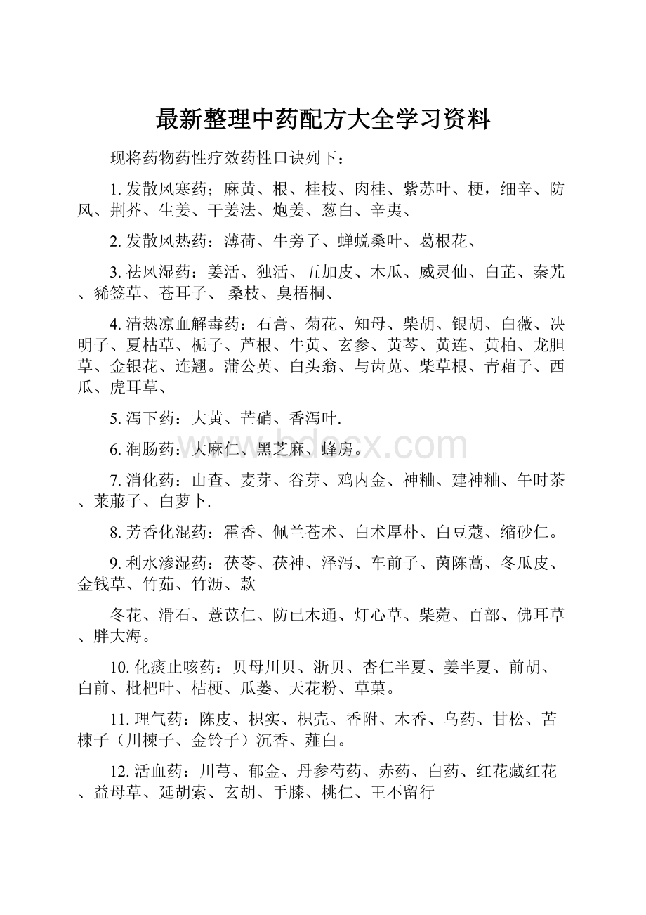 最新整理中药配方大全学习资料.docx_第1页