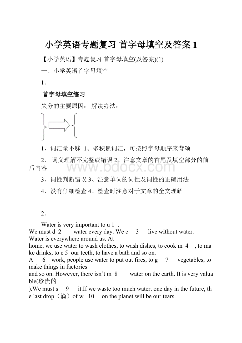 小学英语专题复习 首字母填空及答案1.docx