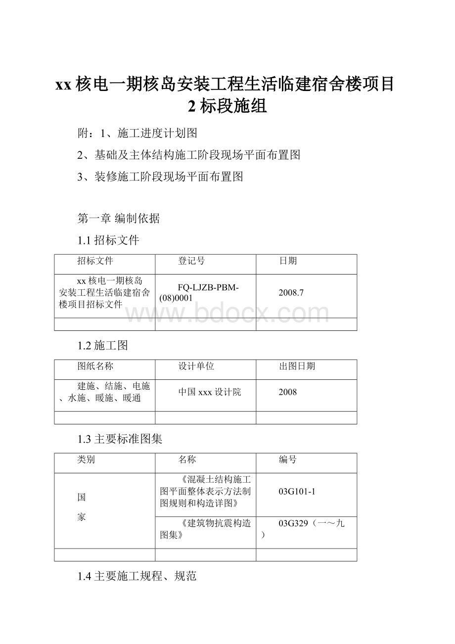 xx核电一期核岛安装工程生活临建宿舍楼项目2标段施组.docx