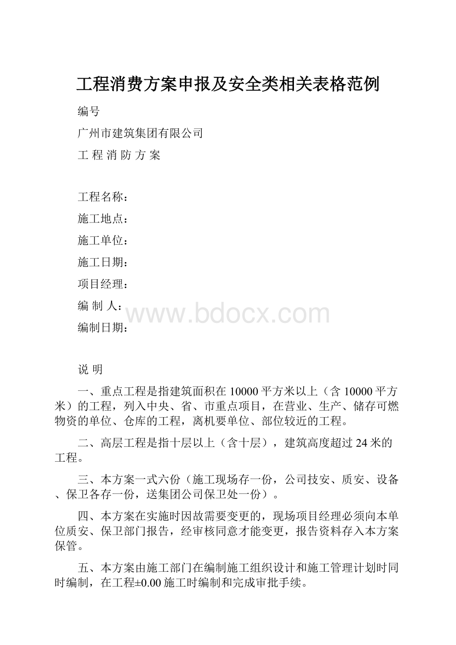 工程消费方案申报及安全类相关表格范例.docx