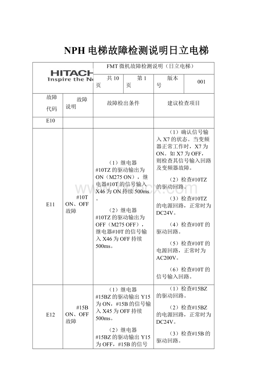 NPH电梯故障检测说明日立电梯.docx